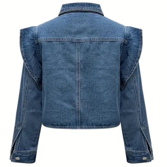 Ruffle Buttoned Denim Jacket - Picture 4 of 6